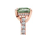 Rose gold Fancy Green Princess  Brilliant Diamond Solitaire with Pavé Band and Four-Prong Setting