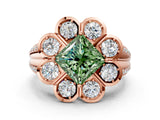 Rose gold Fancy Green Princess  Brilliant Flower Halo Diamond Split Shank Ring_81