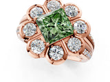 Rose gold Fancy Green Princess  Brilliant Flower Halo Diamond Split Shank Ring_82