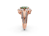 Rose gold Fancy Green Princess  Brilliant Flower Halo Diamond Split Shank Ring_83
