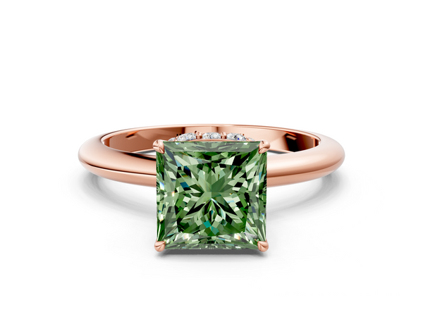 Rose gold Fancy Green Princess  Brilliant Solitaire Engagement Ring with Six-Prong Setting and Classic Band