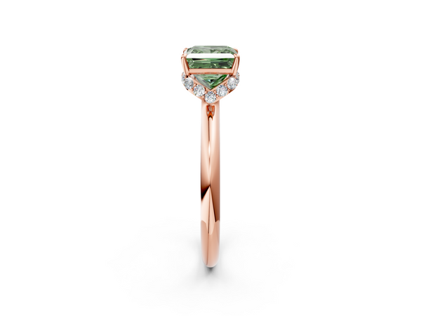 Rose gold Fancy Green Princess  Brilliant Solitaire Engagement Ring with Six-Prong Setting and Classic Band