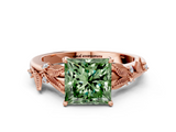 Rose gold Fancy Green Princess  Brilliant Solitaire with Leaf Motif Band and Four-Prong Setting_35
