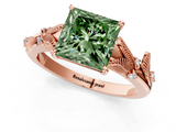 Rose gold Fancy Green Princess  Brilliant Solitaire with Leaf Motif Band and Four-Prong Setting_36