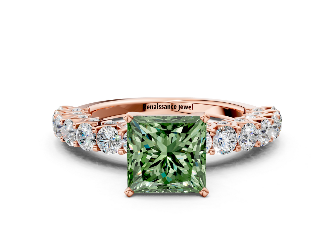 Rose gold Fancy Green Princess  Brilliant Solitaire with Pavé Band and Four-Prong Setting_16