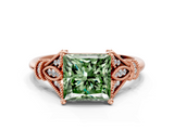 Rose gold Fancy Green Princess  Brilliant Solitaire with Pave Band and Four-Prong Setting