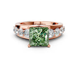 Rose gold Fancy Green Princess  Brilliant Solitaire with Side Stones on a Pave Band and Four-Prong Setting_34