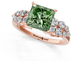 Rose gold Fancy Green Princess  Cluster Diamond Engagement Ring with Pavé Band and Four-Prong Setting_1