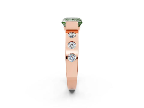 Rose gold Fancy Green Princess Cut Brilliant Channel-Set Diamond Ring with Bezel Prong Setting_2