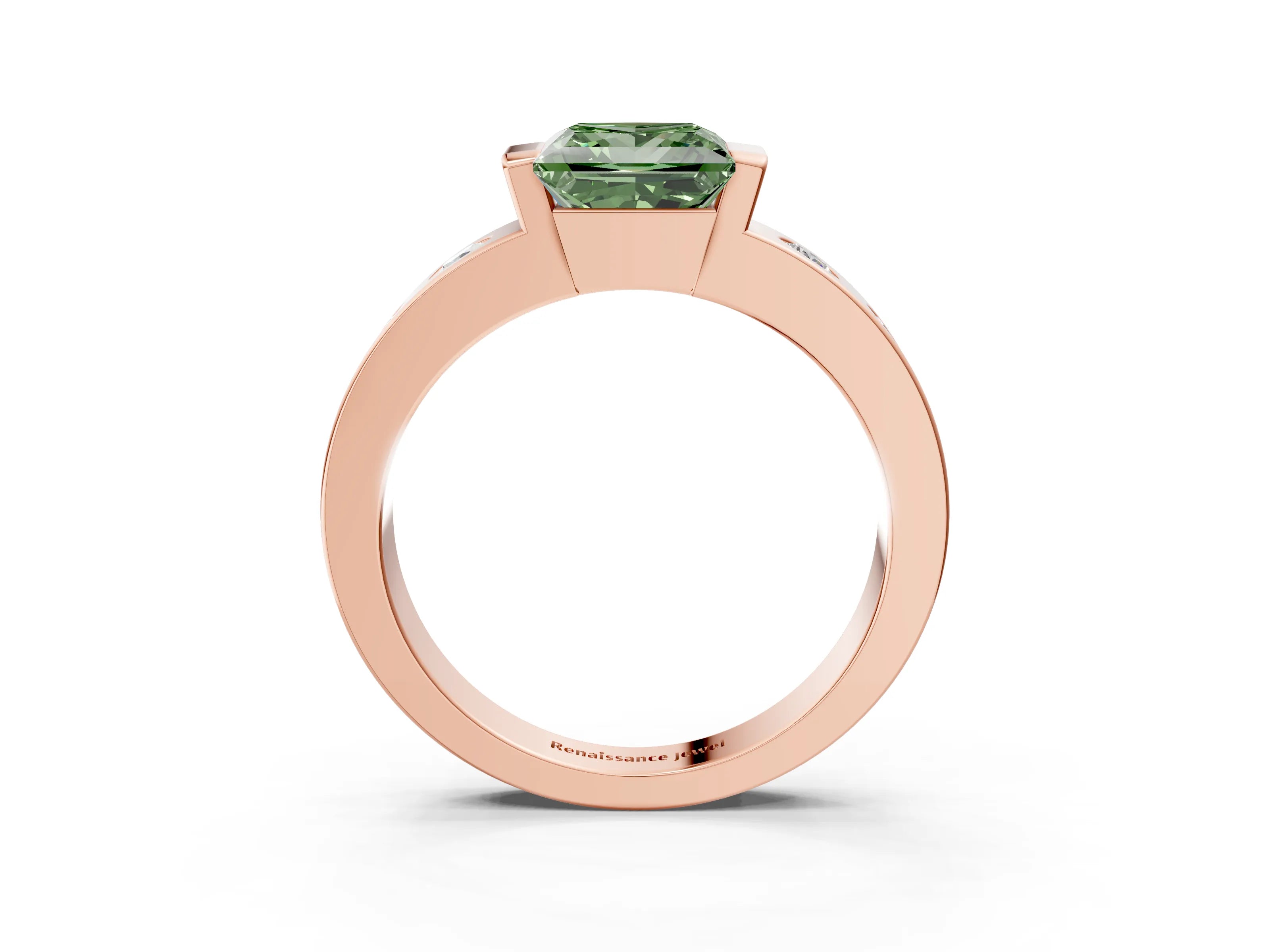 Rose gold Fancy Green Princess Cut Brilliant Channel-Set Diamond Ring with Bezel Prong Setting_3
