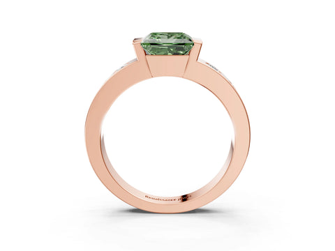 Rose gold Fancy Green Princess Cut Brilliant Channel-Set Diamond Ring with Bezel Prong Setting_3