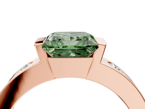 Rose gold Fancy Green Princess Cut Brilliant Channel-Set Diamond Ring with Bezel Prong Setting_4