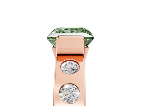 Rose gold Fancy Green Princess Cut Brilliant Channel-Set Diamond Ring with Bezel Prong Setting_5