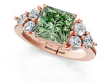 Rose gold Fancy Green Princess Cut Brilliant Diamond Cluster Accent Solitaire Ring with Prong Setting_1