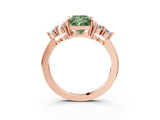 Rose gold Fancy Green Princess Cut Brilliant Diamond Cluster Accent Solitaire Ring with Prong Setting_3