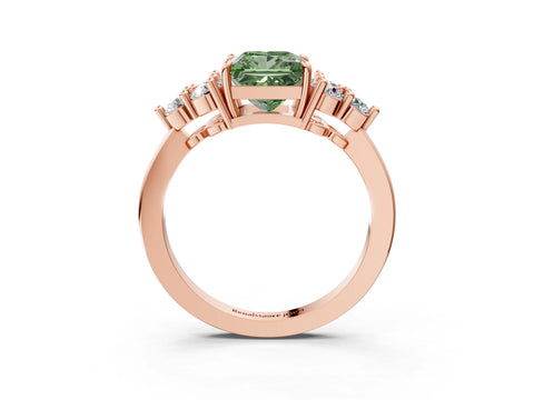 Rose gold Fancy Green Princess Cut Brilliant Diamond Cluster Accent Solitaire Ring with Prong Setting_3