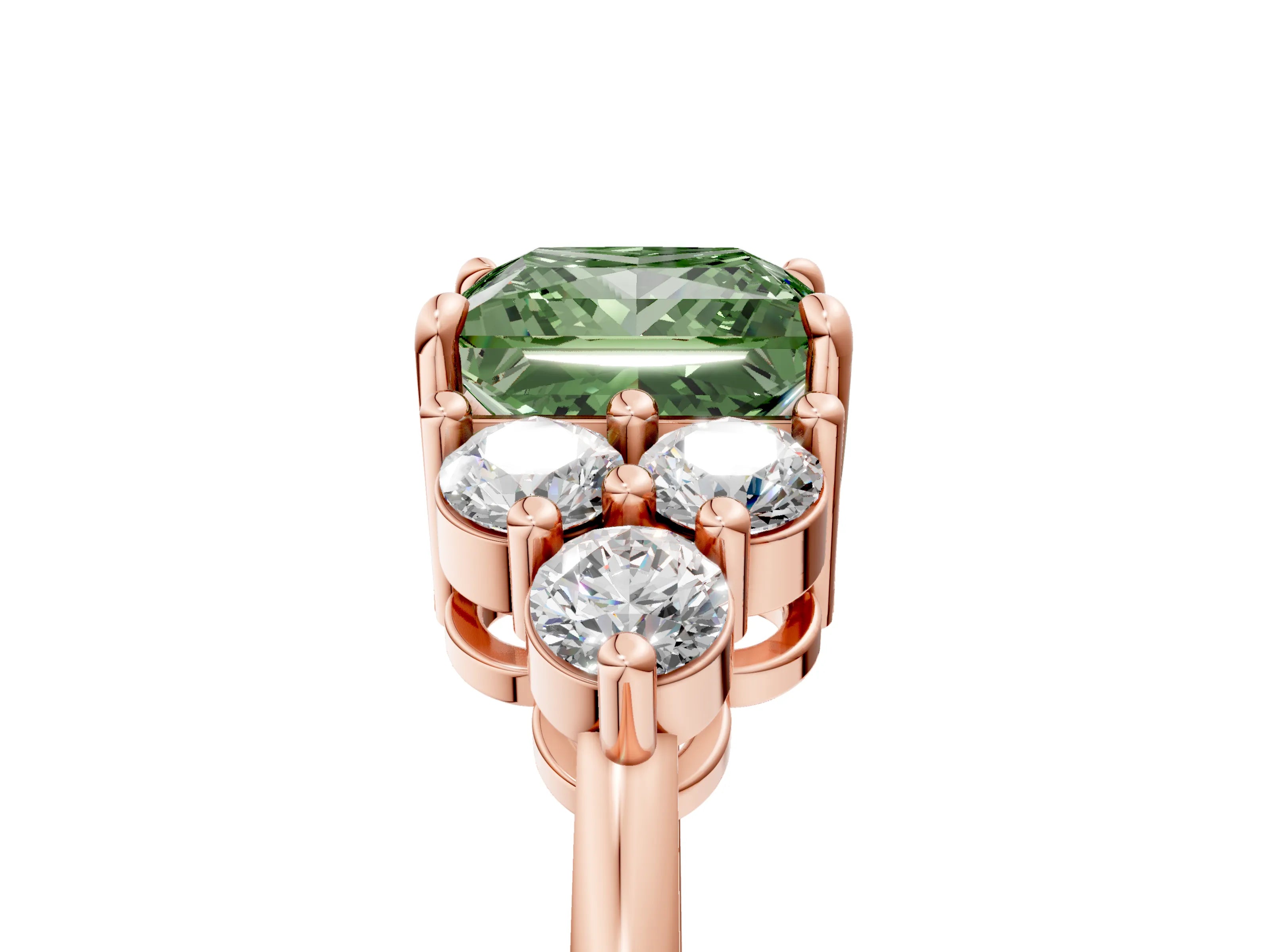Rose gold Fancy Green Princess Cut Brilliant Diamond Cluster Accent Solitaire Ring with Prong Setting_5