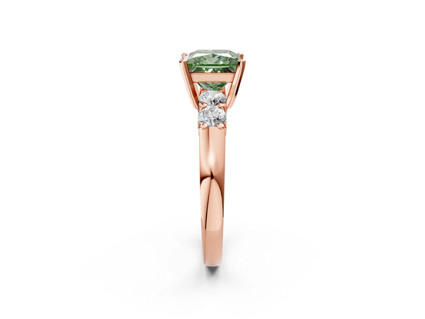 Rose gold Fancy Green Princess Cut Brilliant Diamond Five-Stone Engagement Ring with Prong Setting on a Classic Band