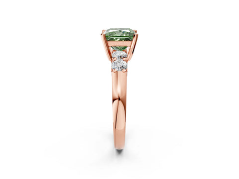 Rose gold Fancy Green Princess Cut Brilliant Diamond Five-Stone Engagement Ring with Prong Setting on a Classic Band_5