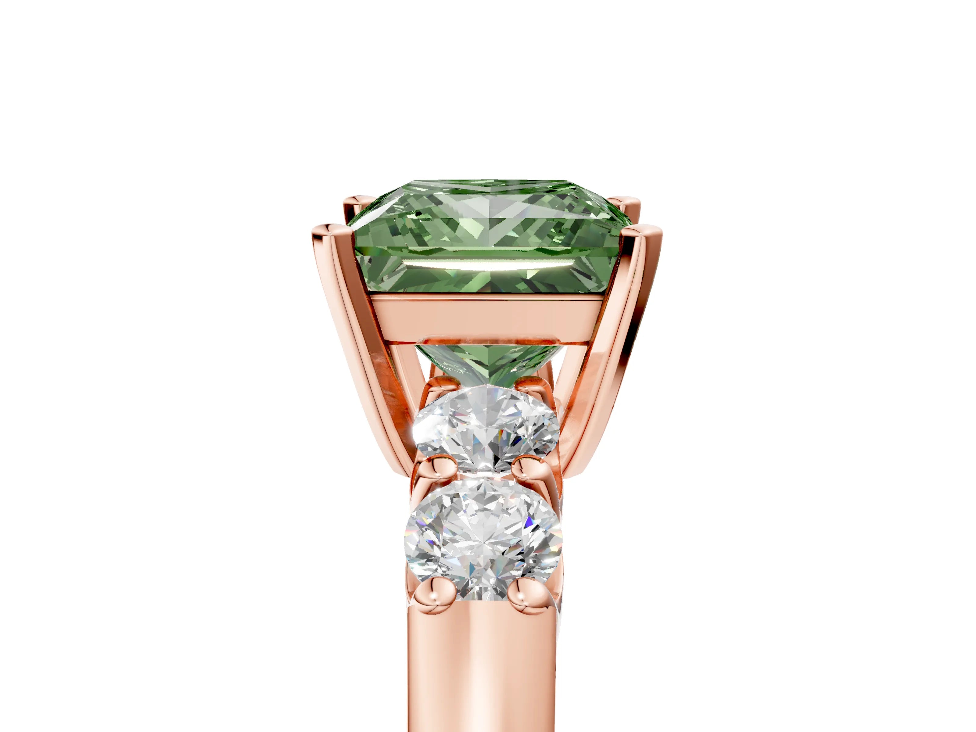 Rose gold Fancy Green Princess Cut Brilliant Diamond Five-Stone Engagement Ring with Prong Setting on a Classic Band_8