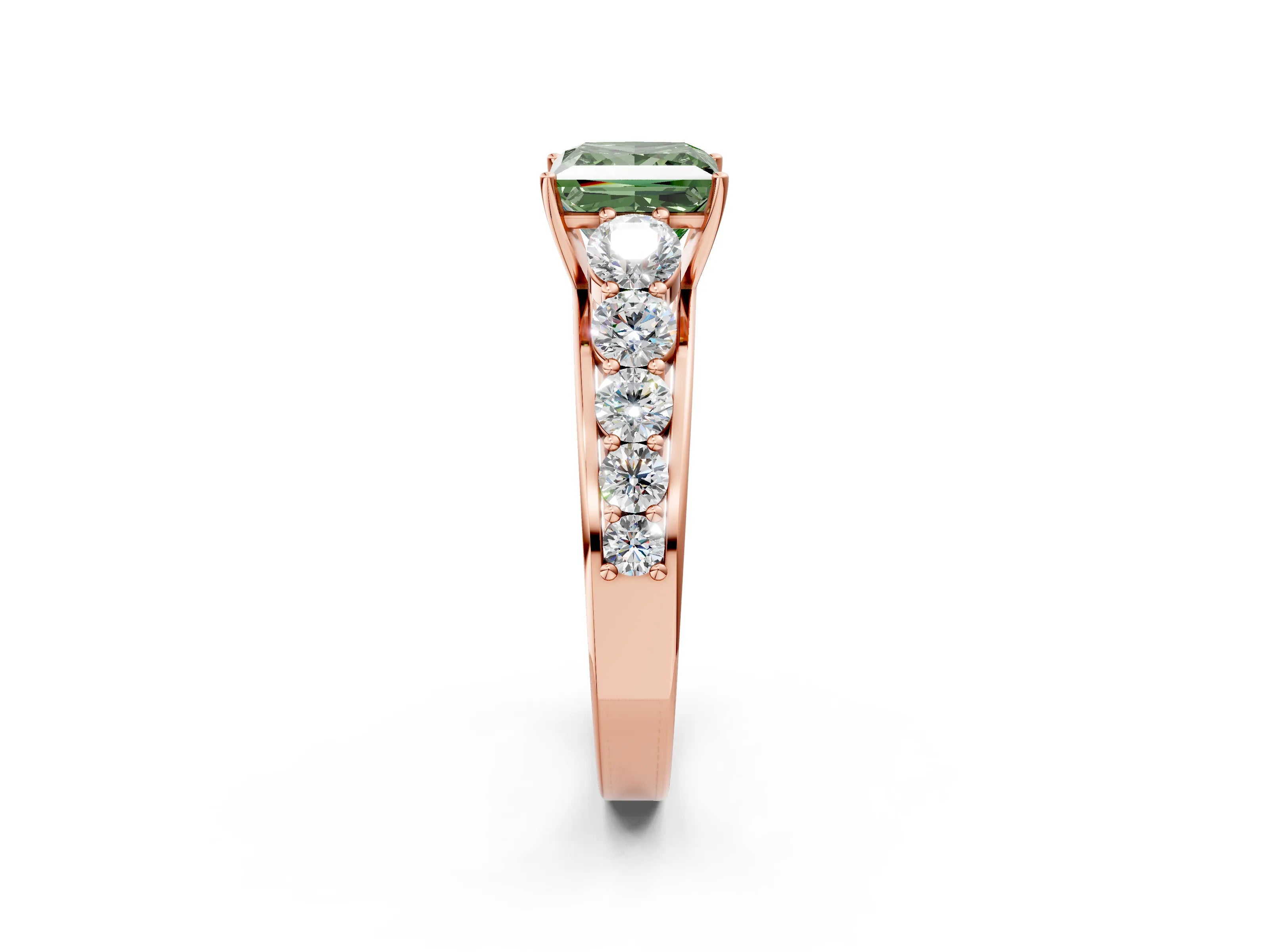 Rose gold Fancy Green Princess Cut Brilliant Diamond Pavé Band with Six-Prong Setting_2