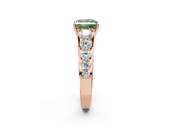 Rose gold Fancy Green Princess Cut Brilliant Diamond Pavé Band with Six-Prong Setting