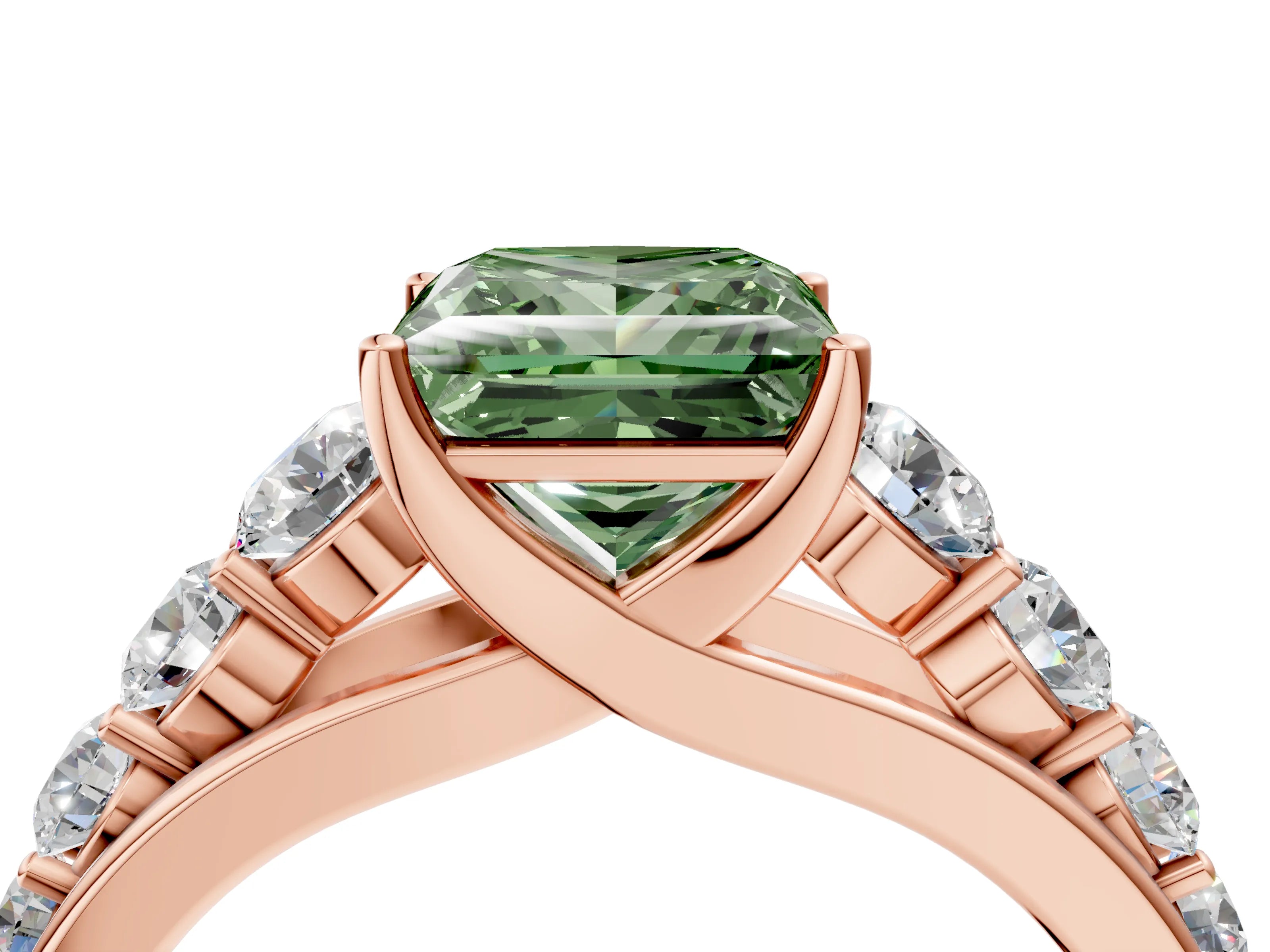 Rose gold Fancy Green Princess Cut Brilliant Diamond Pavé Band with Six-Prong Setting_4