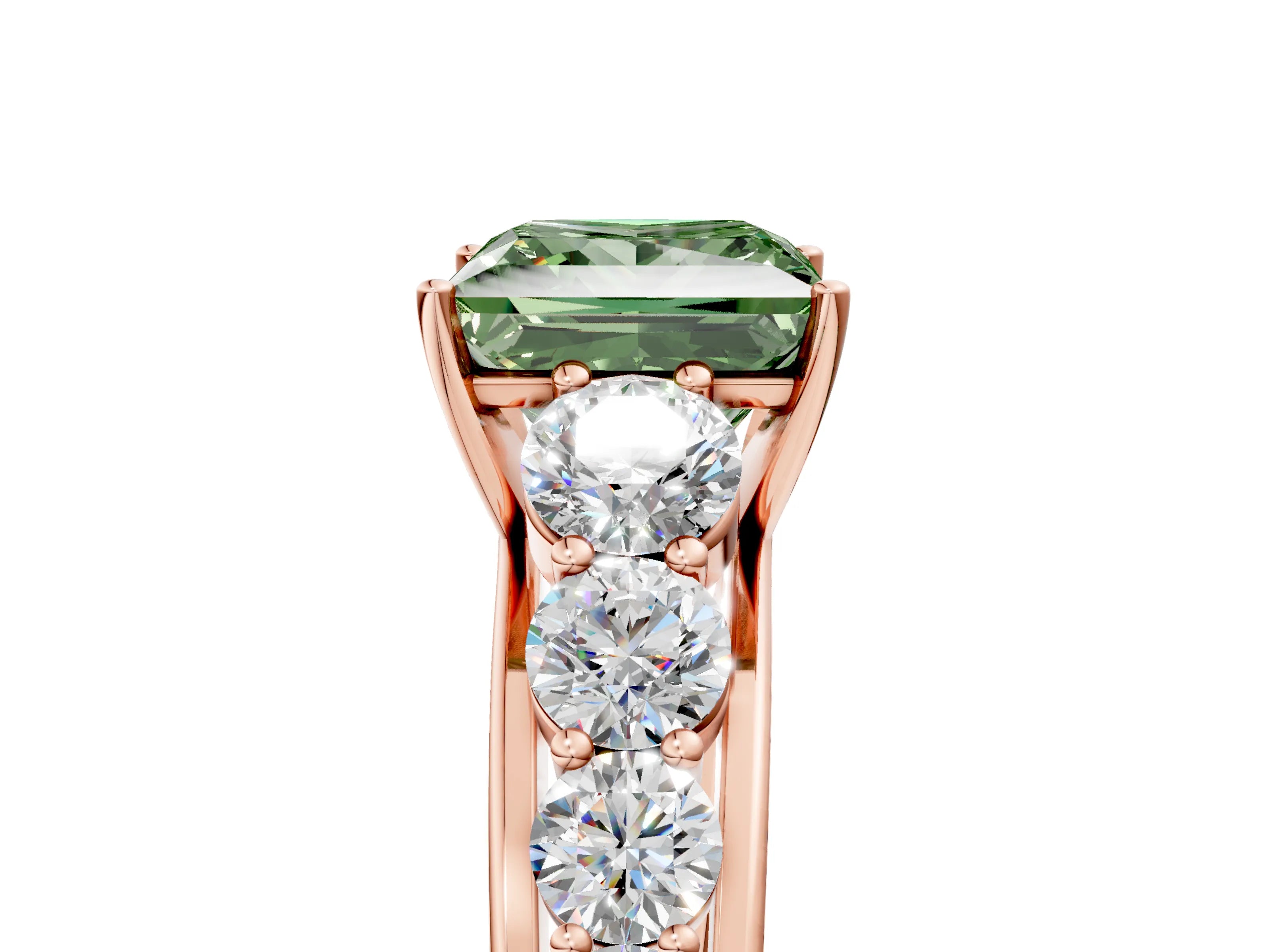 Rose gold Fancy Green Princess Cut Brilliant Diamond Pavé Band with Six-Prong Setting_5