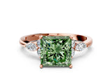 Rose gold Fancy Green Princess Cut Brilliant Diamond Solitaire Ring with Pear Side Stones and Four-Prong Setting_3