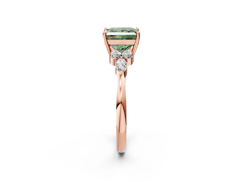 Rose gold Fancy Green Princess Cut Brilliant Diamond Solitaire Ring with Pear Side Stones and Four-Prong Setting_5