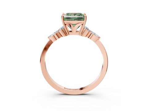 Rose gold Fancy Green Princess Cut Brilliant Diamond Solitaire Ring with Pear Side Stones and Four-Prong Setting_6