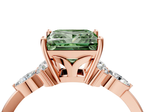 Rose gold Fancy Green Princess Cut Brilliant Diamond Solitaire Ring with Pear Side Stones and Four-Prong Setting_7