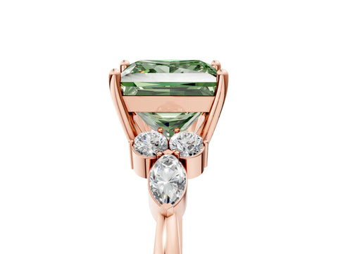 Rose gold Fancy Green Princess Cut Brilliant Diamond Solitaire Ring with Pear Side Stones and Four-Prong Setting_8