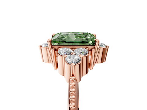 Rose gold Fancy Green Princess Cut Brilliant Diamond with Cluster Setting on a Beaded Band and Four-Prong Setting_5