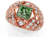 Rose gold Fancy Green Princess Cut Brilliant Halo Pave Diamond Milgrain Ring_1