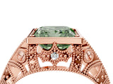 Rose gold Fancy Green Princess Cut Brilliant Milgrain Filigree Diamond Ring with Square Prong Setting_4