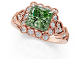 Rose gold Fancy Green Princess Cut Brilliant Milgrain Pave Heart Band Solitaire Ring_13