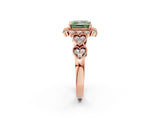 Rose gold Fancy Green Princess Cut Brilliant Milgrain Pave Heart Band Solitaire Ring_14