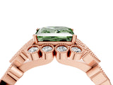 Rose gold Fancy Green Princess Cut Brilliant Milgrain Pave Heart Band Solitaire Ring_16