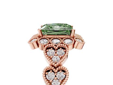 Rose gold Fancy Green Princess Cut Brilliant Milgrain Pave Heart Band Solitaire Ring_17