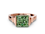 Rose gold Fancy Green Princess Cut Brilliant Solitaire Diamond Ring with Channel Set Band and Bar Prong Setting