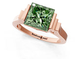 Rose gold Fancy Green Princess Cut Brilliant Solitaire Diamond Ring with Channel Set Band and Bar Prong Setting_1