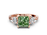 Rose gold Fancy Green Princess Cut Brilliant Three-Stone Diamond Ring with Pavé Band and Four-Prong Setting_3