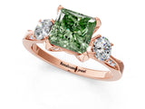 Rose gold Fancy Green Princess Cut Brilliant Three-Stone Diamond Ring with Pavé Band and Four-Prong Setting_4