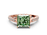 Rose gold Fancy Green Princess  Cut Cathedral Pave Diamond Engagement Ring with Six-Prong Setting_31