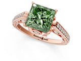 Rose gold Fancy Green Princess  Cut Cathedral Pave Diamond Engagement Ring with Six-Prong Setting_32