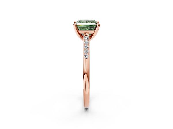 Rose Gold Princess Cut Channel Set Engagement Ring Setting for Fancy Green Center