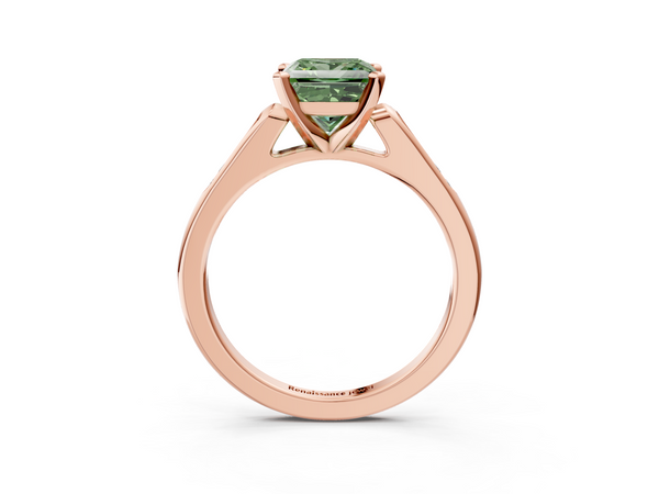 Rose Gold Princess Cut Channel Set Engagement Ring Setting for Fancy Green Center