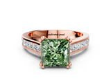 Rose gold Fancy Green Princess  Cut Channel Set Solitaire Engagement Ring with Prong Setting