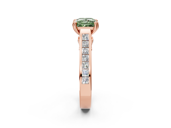 Rose Gold Princess Cut Channel Set Solitaire Engagement Ring Setting for Fancy Green Center with Double Claw Prongs
